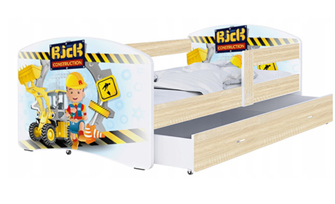 Dětská postel LUKI se šuplíkem DUB SONOMA 160x80 vzor STAVITEL RICK