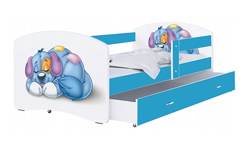Dětská postel LUKI se šuplíkem MODRÁ 160x80 cm vzor PEJSEK
