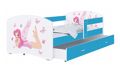 Dětská postel LUKI se šuplíkem MODRÁ 160x80 cm vzor VÍLA