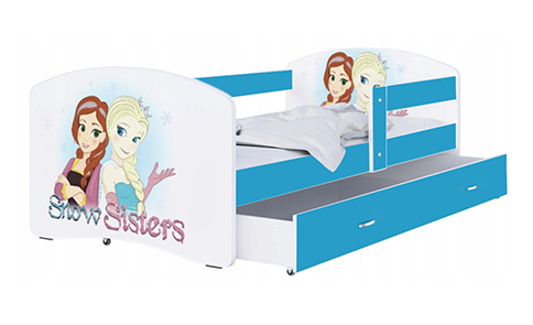Dětská postel LUKI se šuplíkem MODRÁ 160x80 cm vzor PRINCEZNY