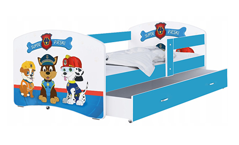 Dětská postel LUKI se šuplíkem MODRÁ 160x80 cm vzor SUPER PSI