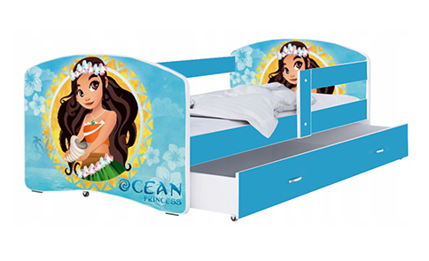 Detská posteľ LUKI so šuplíkom MODRÁ 160x80 cm vzor OCEAN PRINCESS
