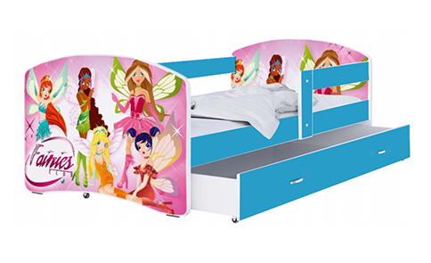 Dětská postel LUKI se šuplíkem MODRÁ 160x80 cm vzor VÍLY