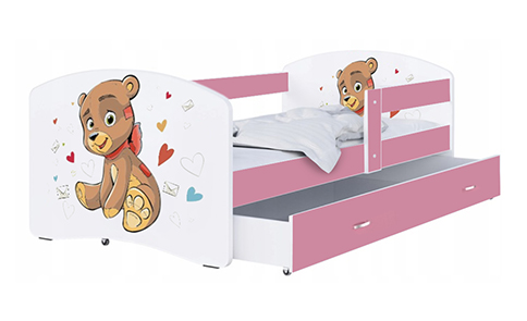 Dětská postel LUKI se šuplíkem RŮŽOVÁ 160x80 cm vzor MEDVÍDEK
