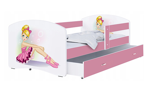 Dětská postel LUKI se šuplíkem RŮŽOVÁ 160x80 cm vzor PRINCEZNA