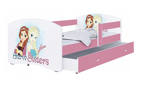 Detská posteľ LUKI so šuplíkom RUŽOVÁ 160x80 cm vzor PRINCEZNY