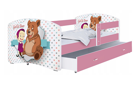 Dětská postel LUKI se šuplíkem RŮŽOVÁ 160x80 cm vzor MÉĎA