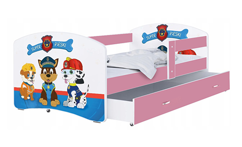 Detská posteľ LUKI so šuplíkom RUŽOVÁ 160x80 cm vzor SUPER PSI