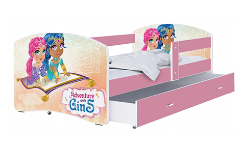 Dětská postel LUKI se šuplíkem RŮŽOVÁ 160x80 cm vzor ADVENTURE GINS