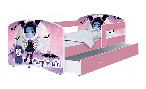 Dětská postel LUKI se šuplíkem RŮŽOVÁ 160x80 cm vzor UPÍRKA