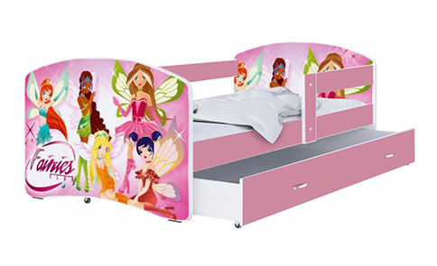 Dětská postel LUKI se šuplíkem RŮŽOVÁ 160x80 cm vzor VÍLY