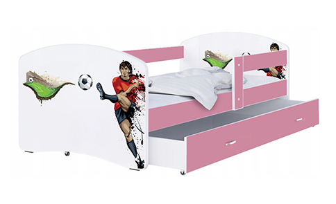 Dětská postel LUKI se šuplíkem RŮŽOVÁ 160x80 cm vzor FOTBAL