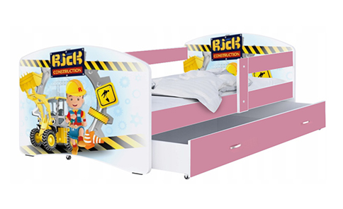 Dětská postel LUKI se šuplíkem RŮŽOVÁ 160x80 cm vzor STAVITEL RICK