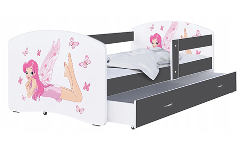 Dětská postel LUKI se šuplíkem ŠEDÁ 160x80 cm vzor VÍLA