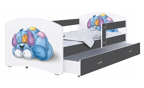 Dětská postel LUKI se šuplíkem ŠEDÁ 160x80 cm vzor PEJSEK