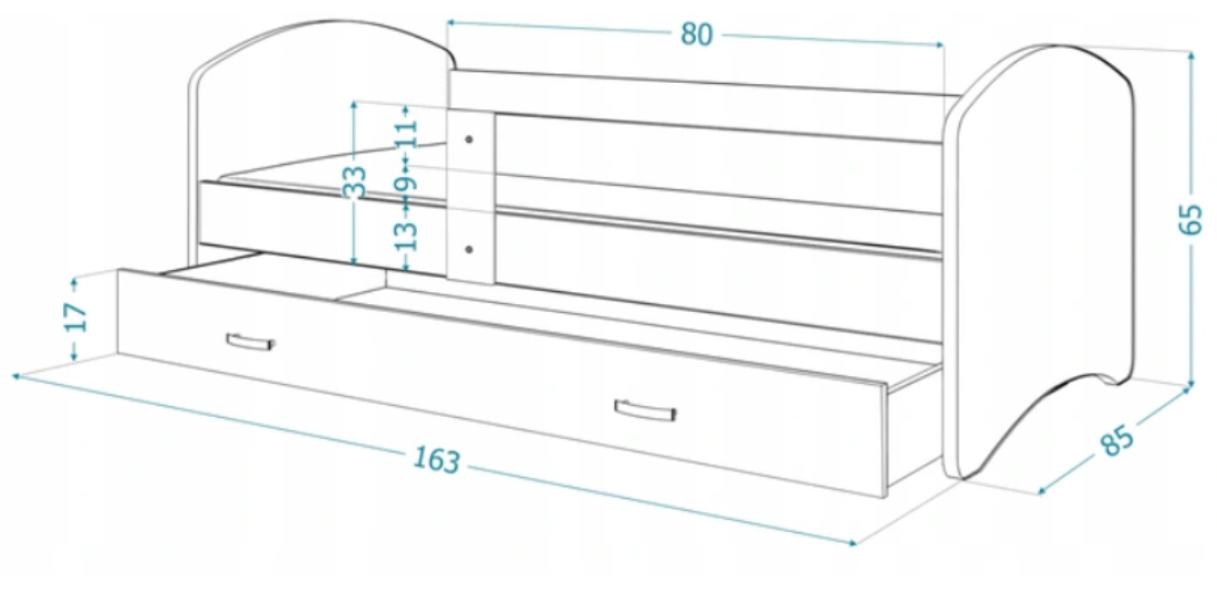 Detská posteľ LUKI so šuplíkom BIELA 160x80 vzor STAVITEL RICK
