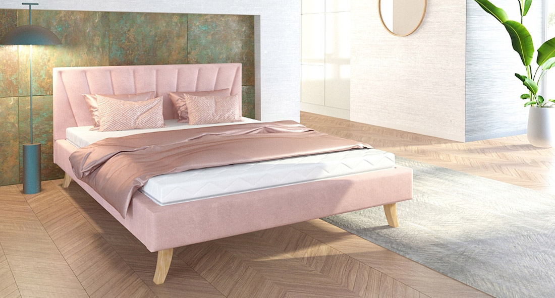 Manželská postel 140x200 cm MALMO TRINITY SVĚTLE RŮŽOVÁ