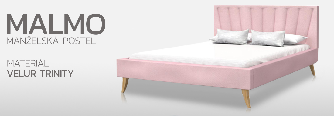 Manželská postel 140x200 cm MALMO TRINITY SVĚTLE RŮŽOVÁ