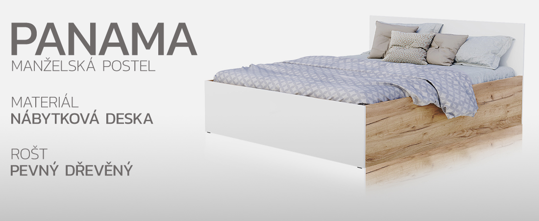 Manželská postel PANAMA KLASIK 160x200 + rošt DUB-BÍLÁ