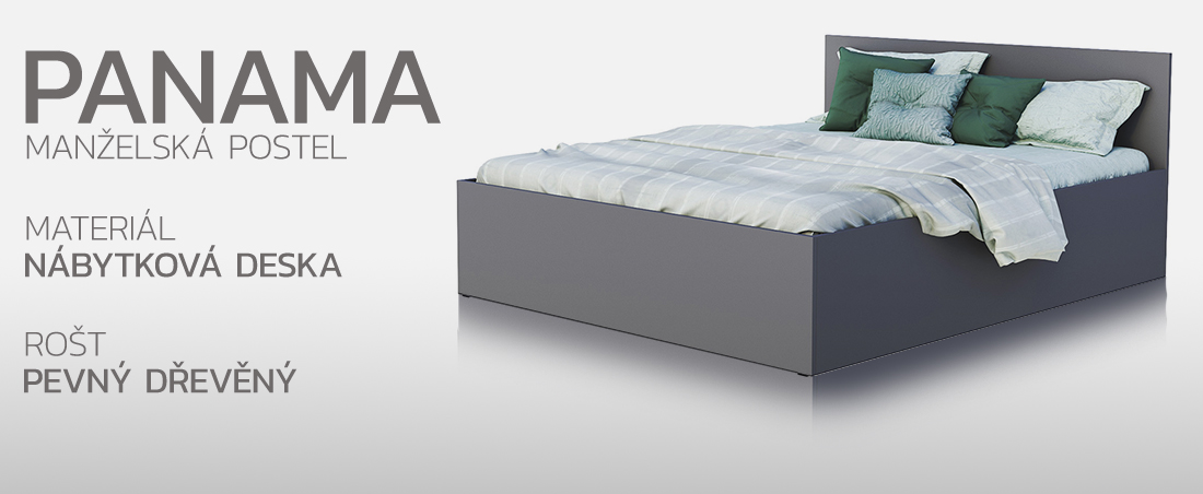 Manželská postel PANAMA KLASIK 160x200 + rošt ŠEDÁ