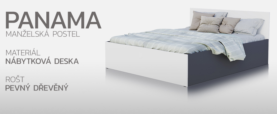 Manželská postel PANAMA KLASIK 160x200 + rošt ŠEDÁ-BÍLÁ