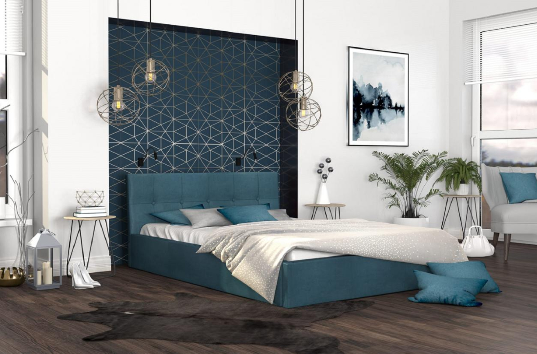 Manželská postel 160x200 cm VEGAS PARIS TMAVĚ MODRÁ