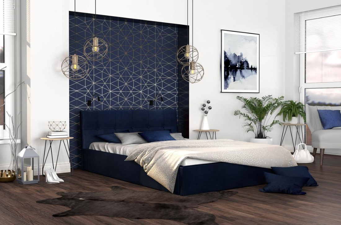 Manželská postel 160x200 cm VEGAS PARIS DEEP BLUE