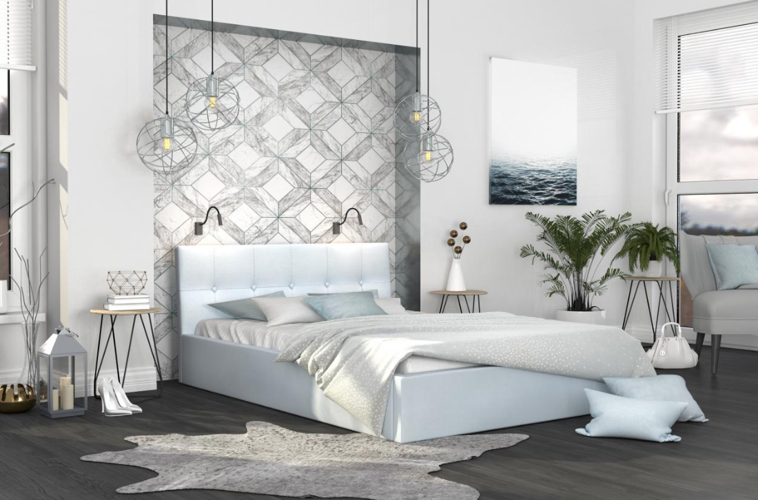 Manželská postel 160x200 cm VEGAS PARIS SVĚTLE MODRÁ