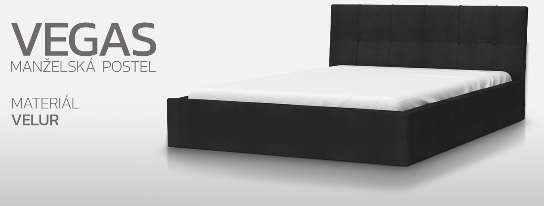 Manželská postel 140x200 cm VEGAS VELUR ČERNÁ