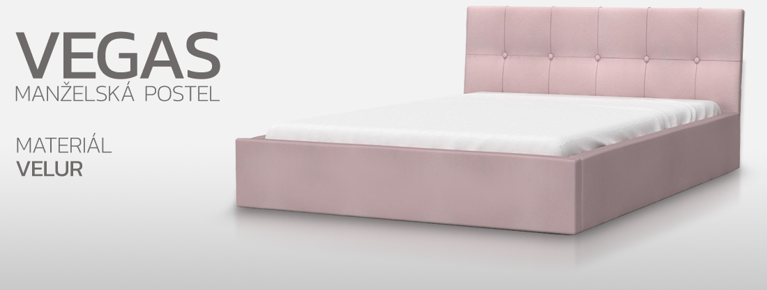Manželská postel 140x200 cm VEGAS VELUR RŮŽOVÁ