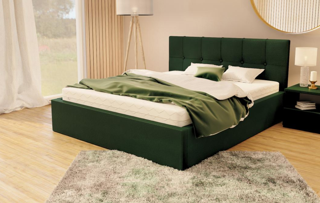 Manželská postel 140x200 cm VEGAS VELUR TMAVĚ ZELENÁ