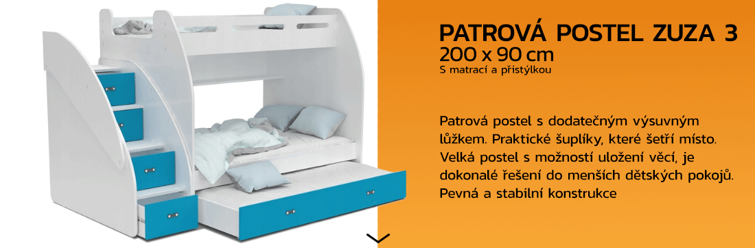 Patrová postel ZUZA3 pro 3 osoby  MODRÁ