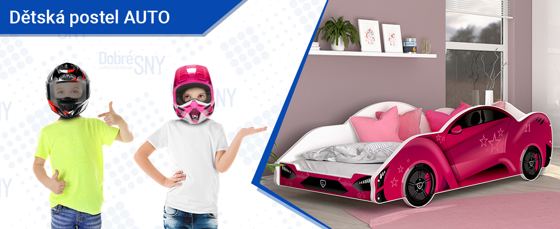 Dětská postel AUTO 180x90 růžová závodní