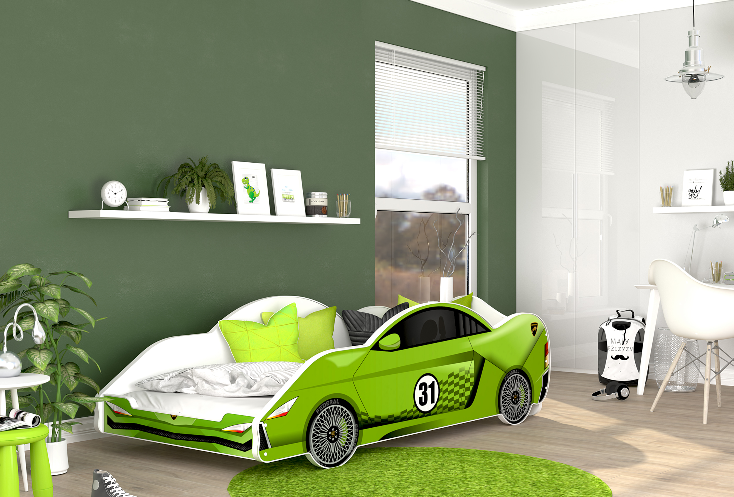 Dětská postel AUTO 180x90 zelená
