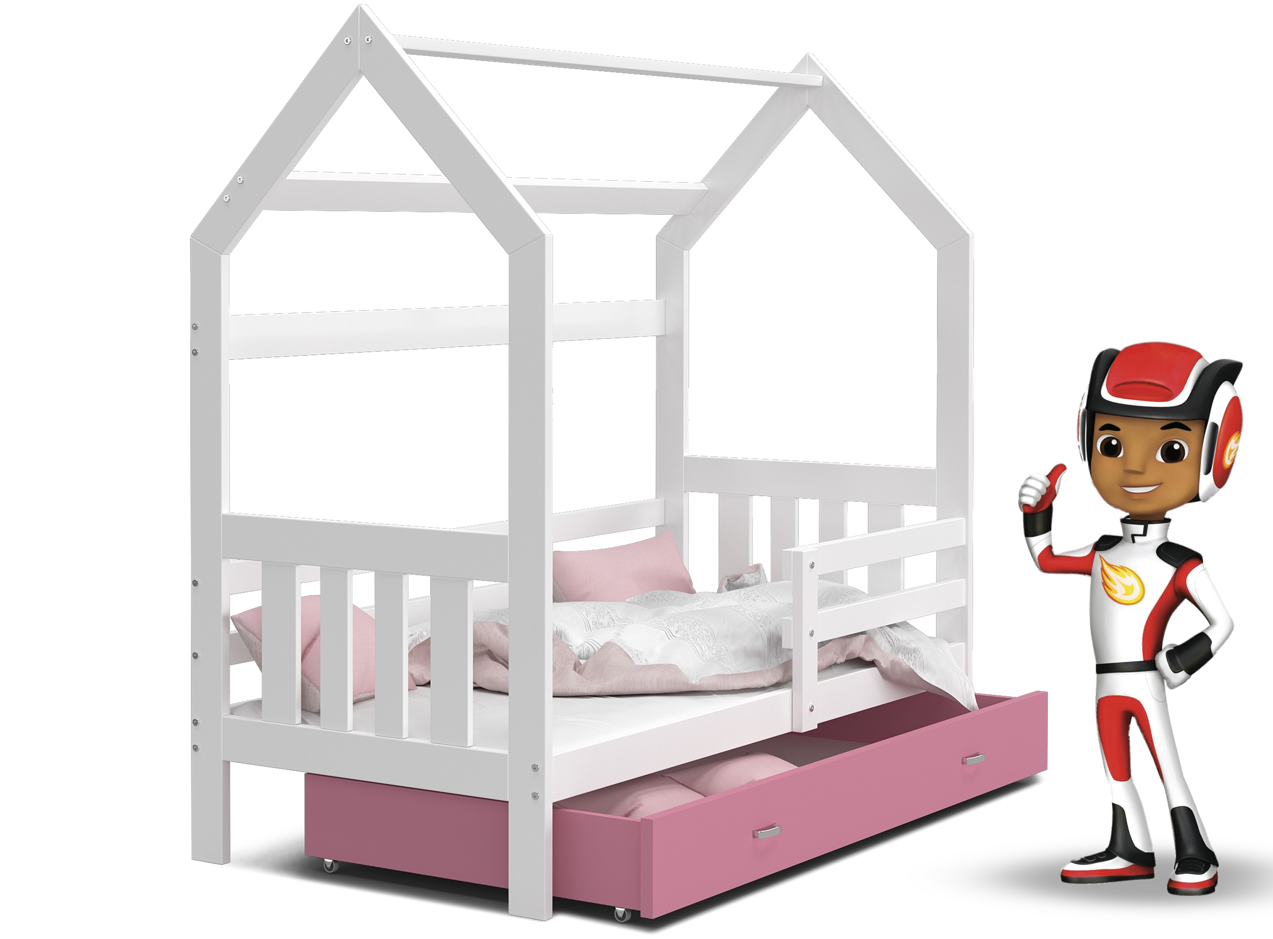 Dětská postel DOMEK 2 se šuplíkem 190x80 cm bílá růžová