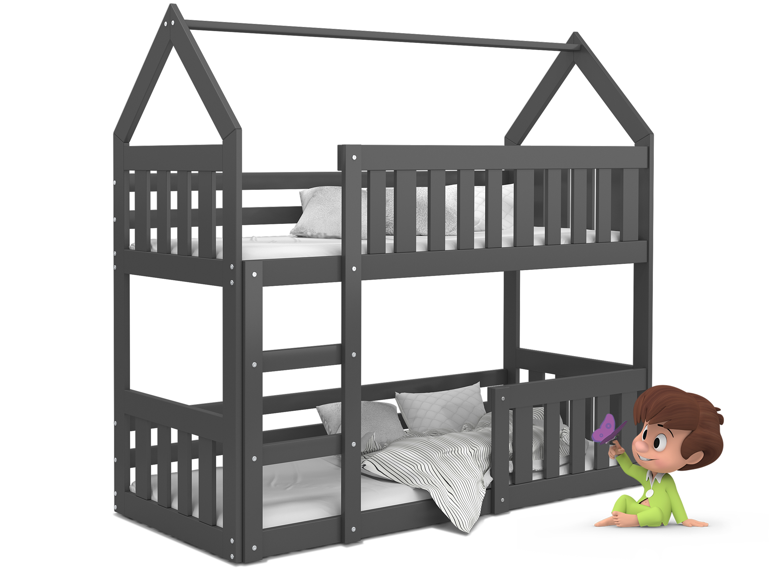 Detská poschodová posteľ DOMOK MINI 190x80 cm SIVÁ