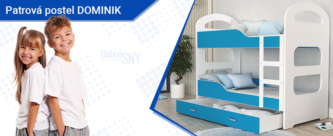 Dětská patrová postel s žebříkem a zábranama v modrém provedení