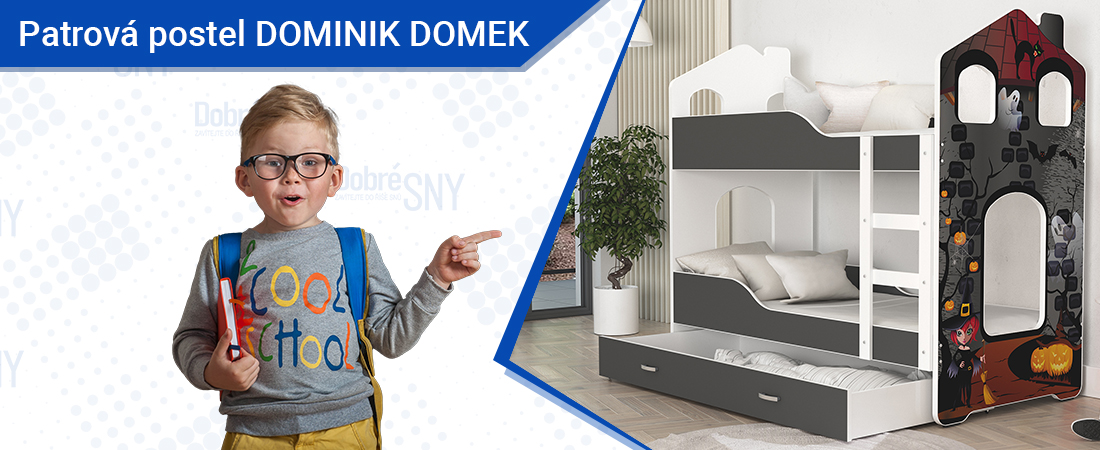 Dětská patrová postel DOMINIK DOMEK 160x80 Strašidelný dům