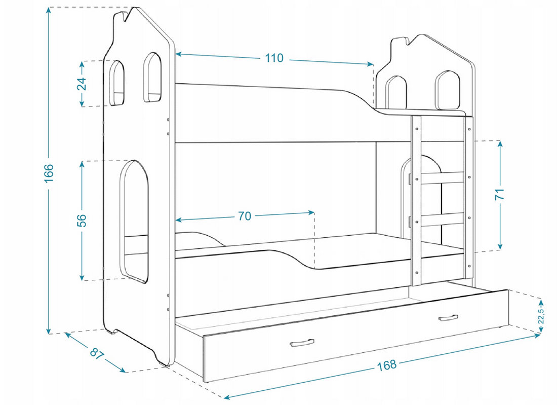 Dětská patrová postel DOMINIK DOMEK 160x80 BÍLÁ-BÍLÁ