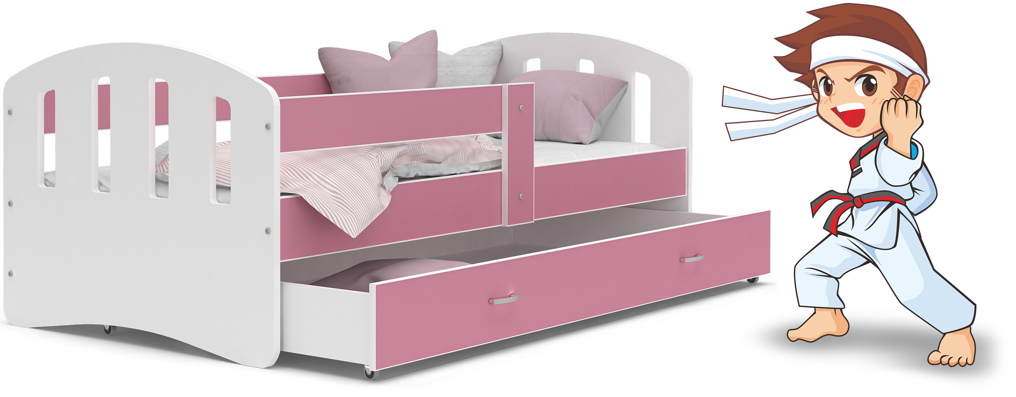 Dětská postel HAPPY 160x80 RŮŽOVÁ-BÍLÁ