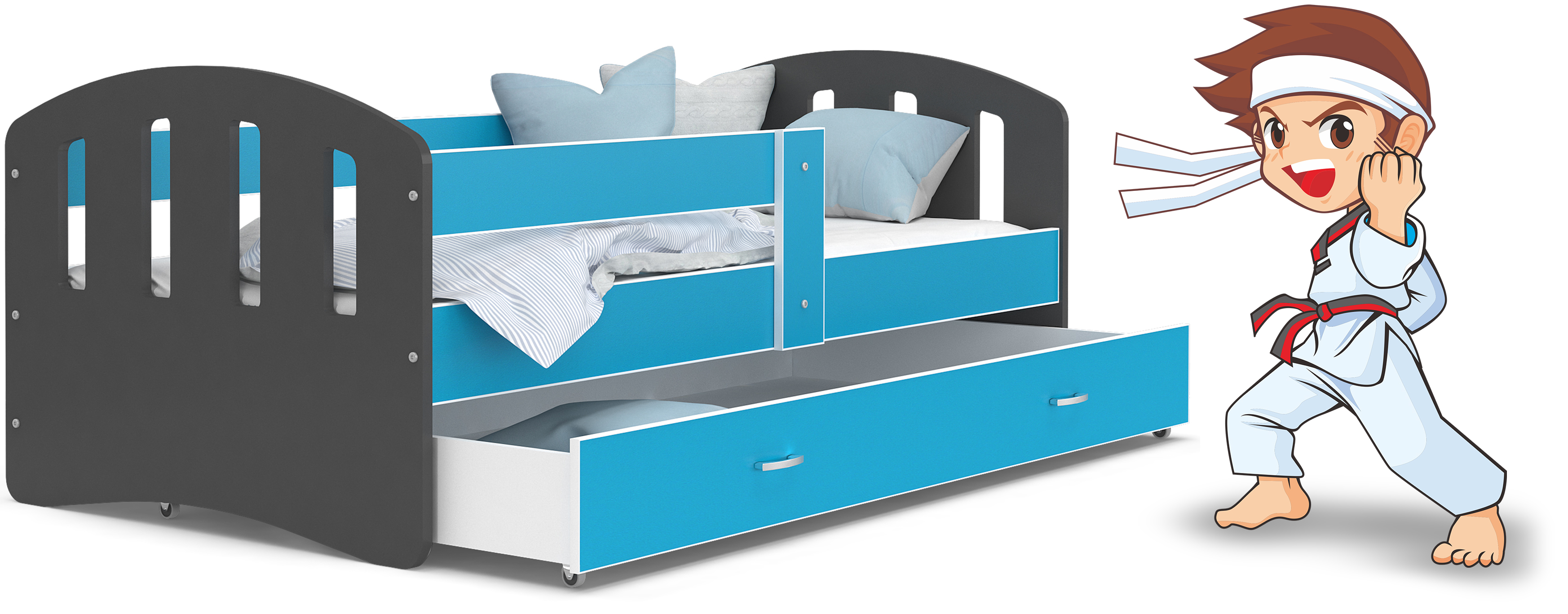 Dětská postel s šuplíkem a zábranama | Bezpečná postel pro děti | Postel pro děti | Postel se zábranama