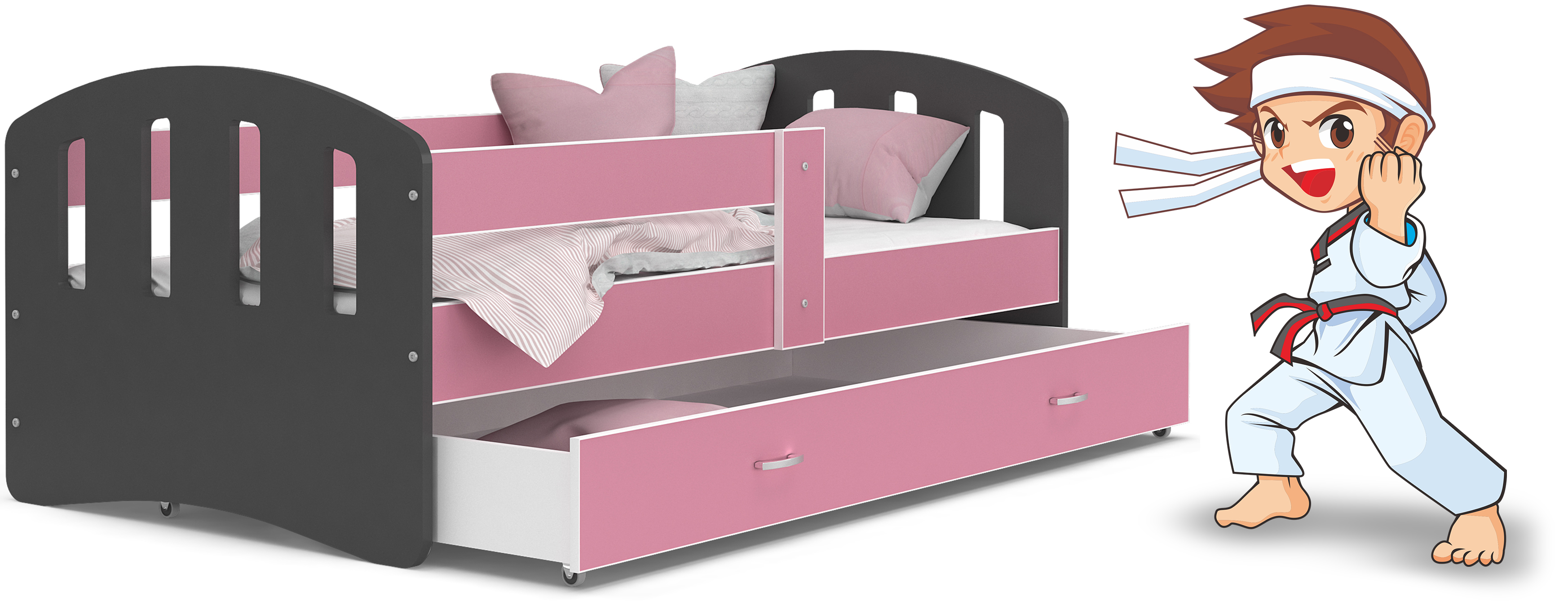 Dětská postel HAPPY 180x90 barevná RŮŽOVÁ-ŠEDÁ