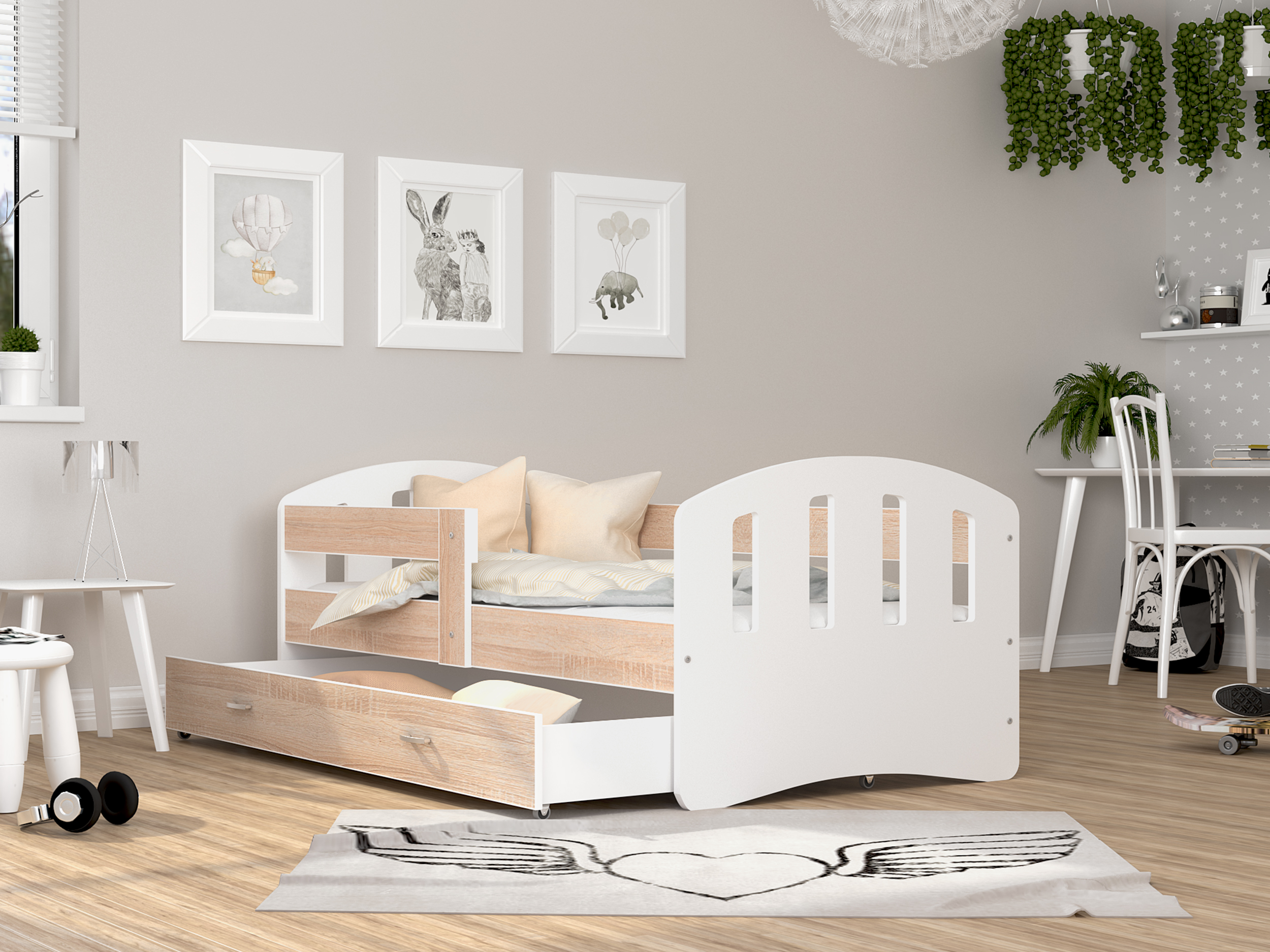 Postel pro děti s šuplíkem a se zábranama | Bezpečná dětská postel | Dětská postel | Postel se šuplíkem | Postel se zábranama
