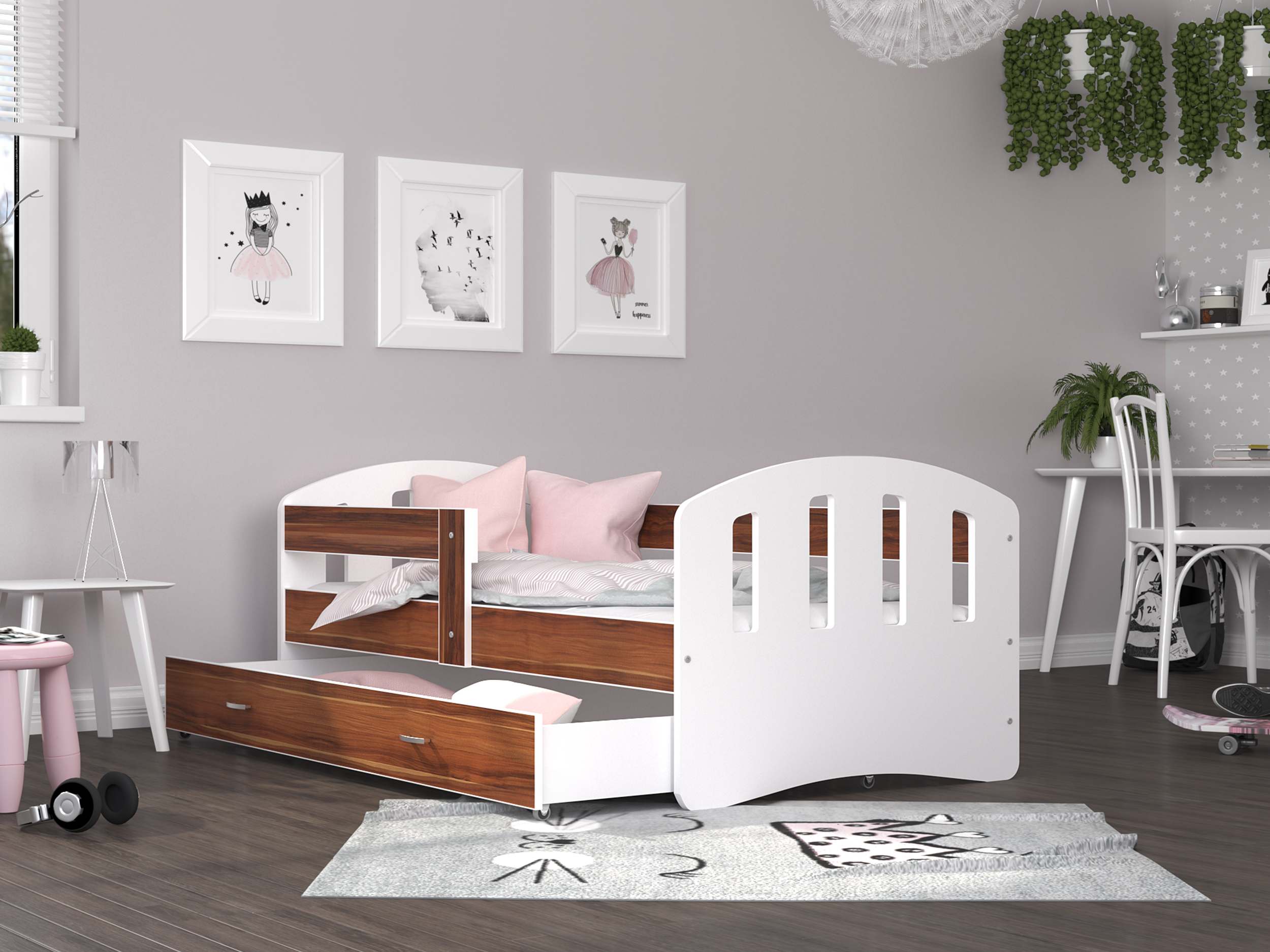 Postel pro děti s šuplíkem a se zábranama | Bezpečná dětská postel | Dětská postel | Postel se šuplíkem | Postel se zábranama