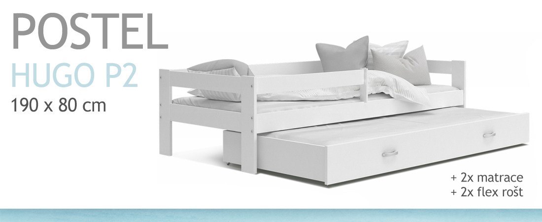 Detská posteľ HUGO P2 190x80 s prístelkou BIELA-BIELA