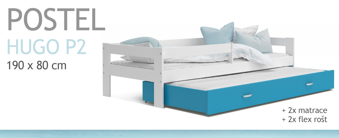 Detská posteľ HUGO P2 190x80 s prístelkou BIELA-MODRÁ