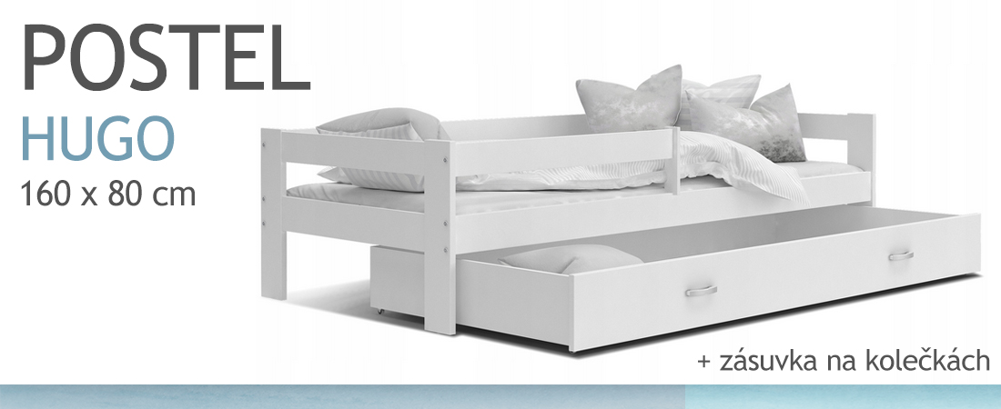 Detská posteľ HUGO 160x80 so zásuvkou BIELA-BIELA