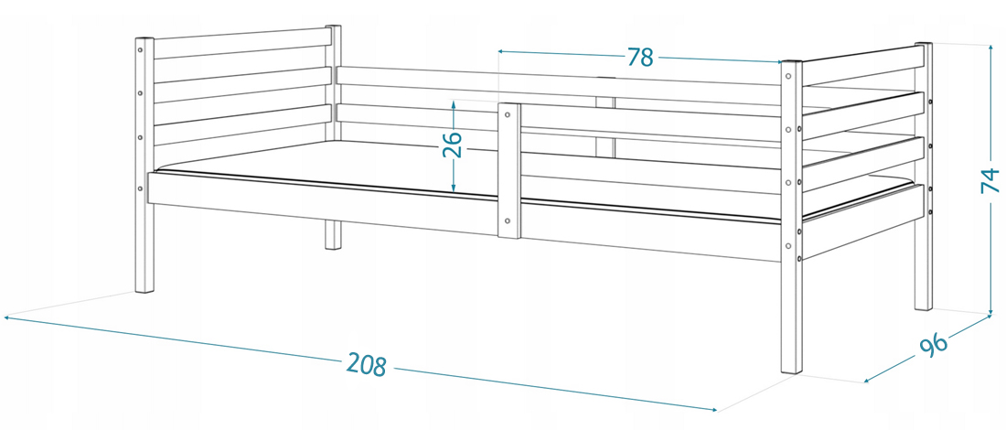 Detská jednolôžková posteľ JACEK P 200x90cm bez šuplíka BOROVICE