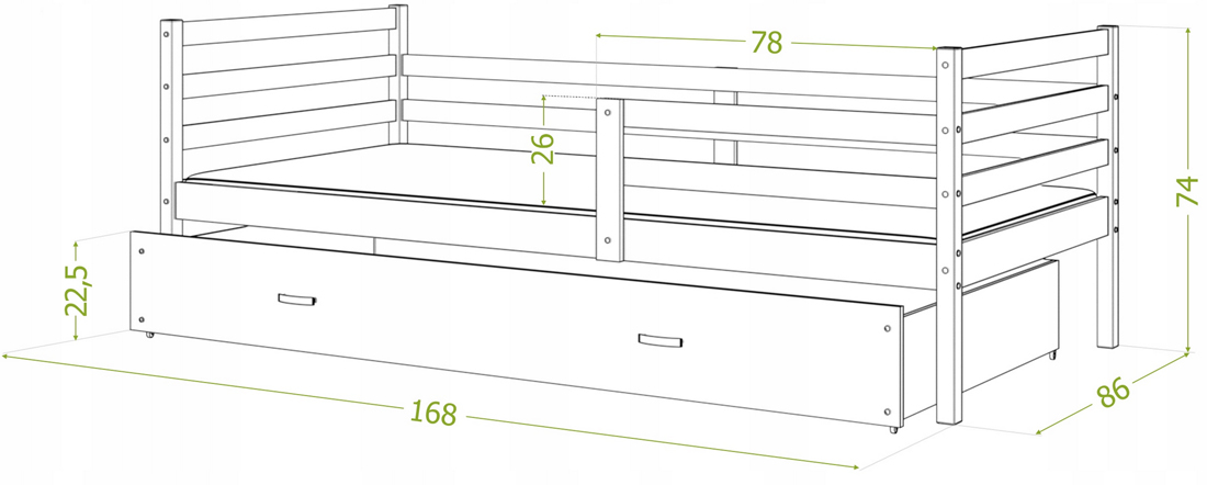 Dětská jednolůžková postel JACEK P 160x80 cm BÍLÁ-BÍLÁ