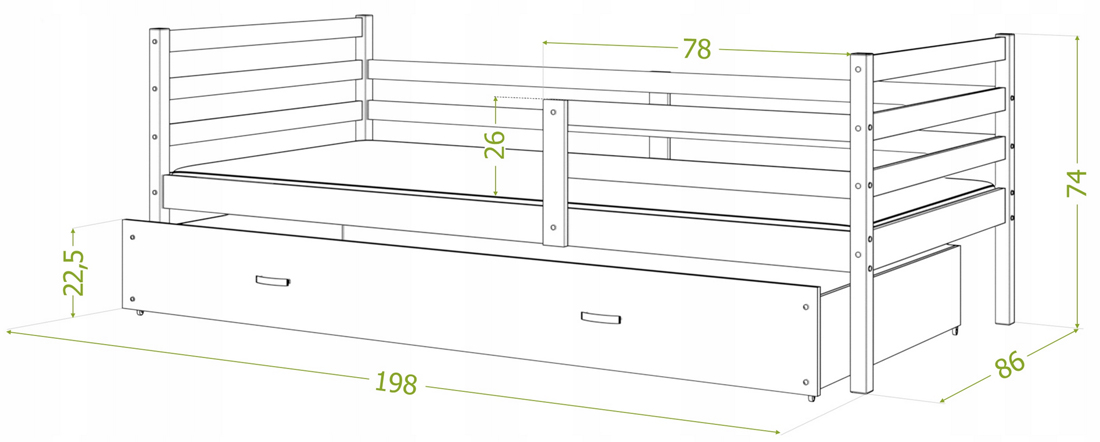 Dětská jednolůžková postel JACEK P 190x80 cm BÍLÁ-BÍLÁ